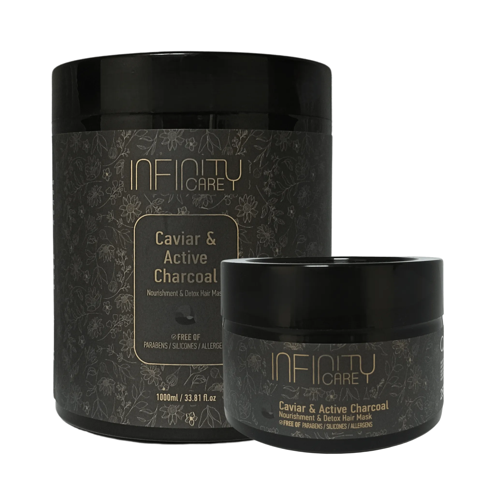 Caviar and Active Charcoal Hair Mask 1000ml and 250ml (1) Caviar and Active Charcoal Nourishment and Detox Hair Mask
